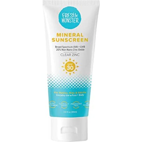 Fresh Monster Daily Kids Sunscreen, SPF 30 UVA/UVB, Clear Non-Nano Zinc Oxide Mineral Sunscreen, Face & Body Sunscreen, Reef Safe, Hypoallergenic Sunscreen for Kids