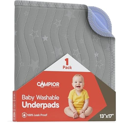 Washable Underpads Small 17"x13" (Pack of 1) – Reusable Waterproof Bed Pad for Babies & Kids, Extra Absorbent Bedwetting Protection, Soft, Machine Washable, Grey
