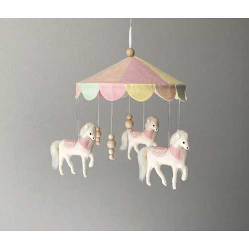 Carousel mobile, girl baby mobile, toddler girl decor, crib mobile, hanging nursery decor, horses mobile, baby shower present, new mom gift.
