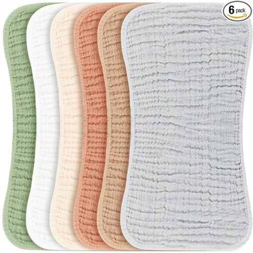 Konssy 6 Pack Large Muslin Baby Burp Cloths and Burp Rags Set for Newborn