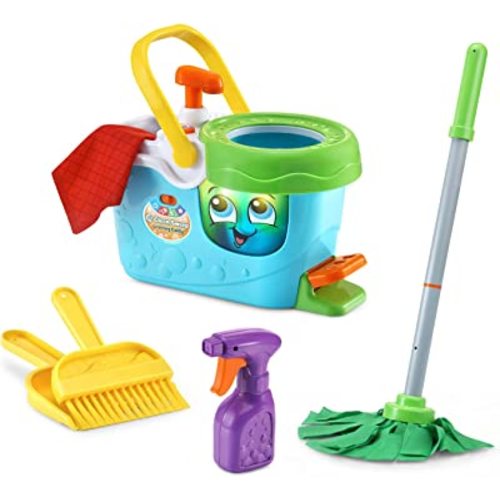 LeapFrog Clean Sweep Learning Caddy, Kids Mop and Broom Cleaning Toy Set for Ages 3-5, Blue