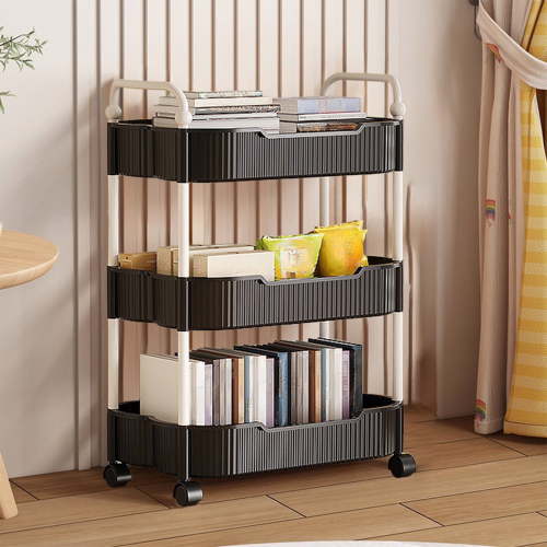 Yhmxh 3 Tier Rolling Carts with Wheels, Utility Cart with Handle and Wheels, Storage Cart for Kitchen, Office, Bedroom, Rolling Utility Cart for Diaper, Art Tools, Snack, Craft Storage Cabinet
