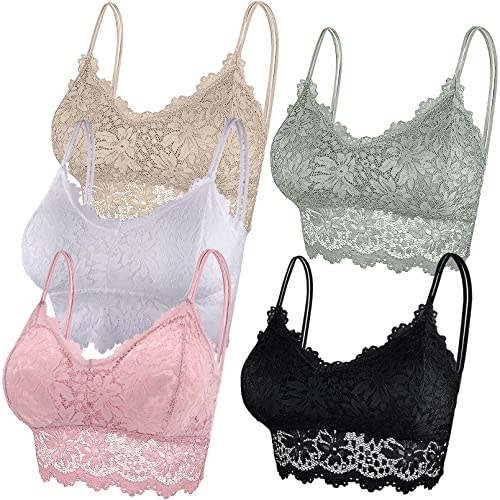 Duufin 5 Pcs Lace Bralettes for Women Bralette Padded Lace Bandeau Bra