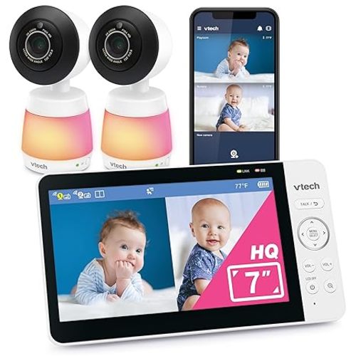 VTech 7" Baby Monitor with IPS Screen, Pan Tilt Zoom Camera, No WiFi Video Baby Monitor with Camera and Audio, Multi-Color Night Light, 2-Way Talk, Lullabies, Advanced HQ Max