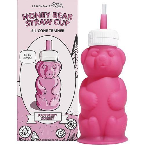 Legendairy Milk Honey Bear Straw Cup for Baby & Toddler, Silicone Squeeze Training Straw Cup, Leak Resistant Baby Sippy Cup with Straw, BPA Free, Dishwasher Safe, Bottle Transition, 8 oz, Pink