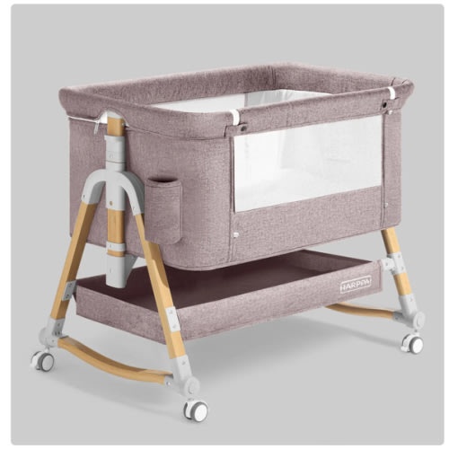 HARPPA Cuddly 3-in-1 Baby Bassinet Bedside Sleeper for Reflux | Attaches to Bed, Adjustable 5 Heights, Non-Toxic & CPSC Certified | Sturdy Aluminum Frame, Portable Wheels, Tool-Free Setup, Gentle Rocking | Perfect for Newborns, Infants, Small Spaces & Saf
