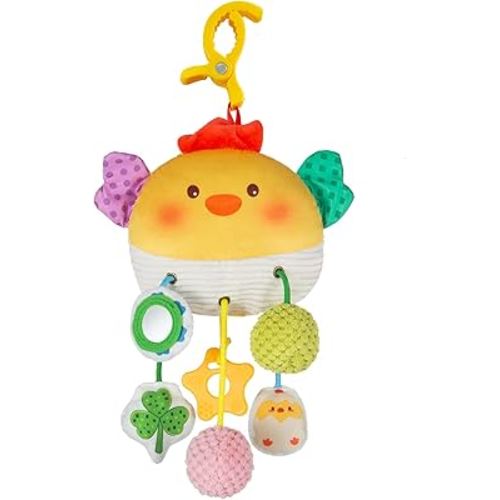 Car Seat Toy for Babies 0-6 Months, Stroller Toy with a Convenient clip, Carseat Toys Hanging Baby Accessories,Built-In Bell, Rattle,Squeaky,Mirror for infant,Babies Gift 0-3-6-12 months Boy Girl