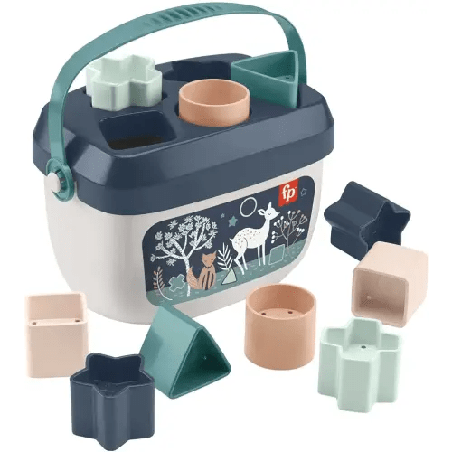 Fisher-Price Stacking Toy Baby’s First Blocks Set of 10 Shapes for Sorting Play Ages 6+ Months, Navy Fawn (Amazon Exclusive)