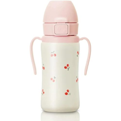 GROSMIMI Insulated 316 Stainless Steel Spill Proof Straw Cup, Water bottle with Flip Top for Toddlers, BPA Free (cherry, 10oz)