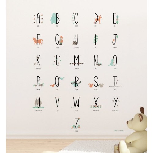 Woodland Animal Alphabet Wall Sticker Decal | Educational Wall Stickers, Learning, Wall Art, Wall Decals, Kids Room, School, Education