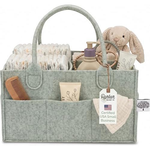 Parker Baby Felt Diaper Caddy & Diaper Organizer Basket - Regular, Sage