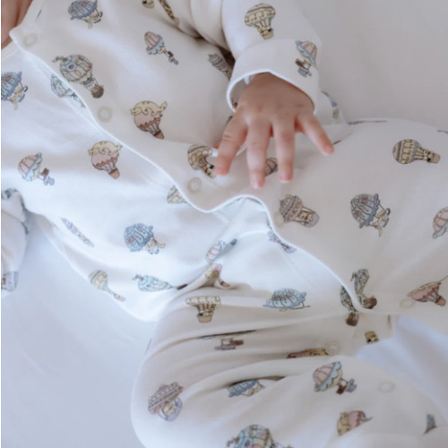 Hot Balloon-Themed Baby Footed Onesie | Organic Cotton Sleepwear