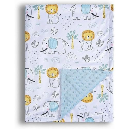 Baby Blanket for Boys Girls Soft Minky with Double Layer Dotted Backing, Cartoon Printed 30 x 40 Inch Receiving Blanket (Elephant)