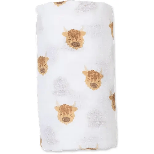 Lulujo Baby Swaddle Blanket 100% Cotton Muslin Soft Breathable Lightweight, 40" x 40", Highland Cow