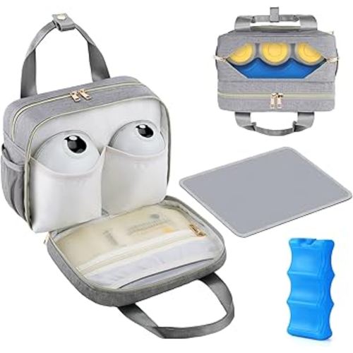 PIIOSER Breastmilk Cooler Bag with Ice Pack, Compatible with Wearable Breast Pumps & Accessories - Portable Pumps Carrying Case for Nursing & Working Moms (Grey-Small)