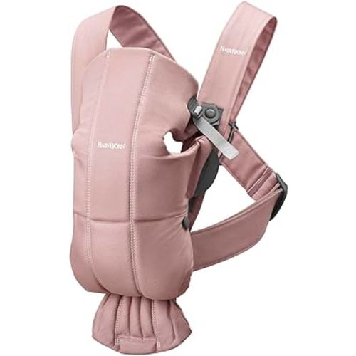 BabyBjörn Baby Carrier Mini, Dusty Pink, Woven | Newborn Carrier (7-25 lbs), Ergonomic, Easy-to-Use