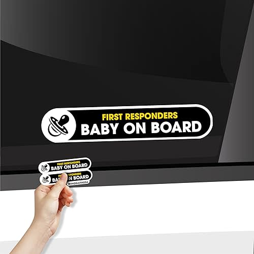 Baby On Board Safety Small Stickers for Car | First Responders Safety Signs | 2 Pack Self Adhesive 1x5 Inches Glossy Stickers | Waterproof Car Sticker | Baby in Car Safety Small Stickers