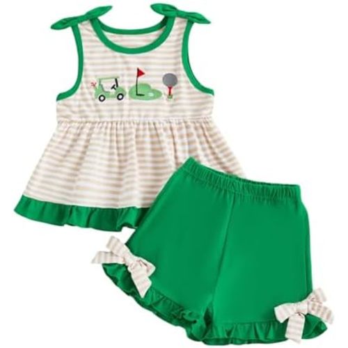 Toddler Baby Girls Summer Cothes Embroidery Sleeveless Crewneck Shirts Tank Tops Elastic Shorts Kids Outfit Set