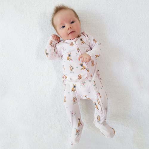 Bestie Dogs Pink - 2 Way Ruffle Back Zipper Footie – Angel Dear