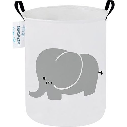 LANGYASHAN Laundry Basket Canvas Fabric Collapsible Organizer Basket for Storage Bin Toy Bins Gift Baskets Bedroom Clothes Children Nursery Hamper (Elephant)