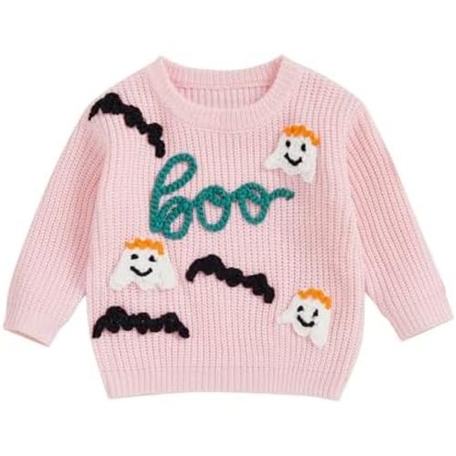 Toddler Baby Boy Girl Halloween Outfit Infant Pumpkin Embroidery Knit Sweaters Sweatshirt Tops Fall Winter Clothes