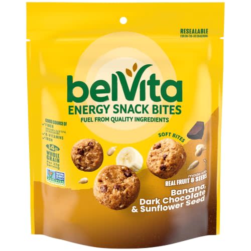 belVita Energy Snack Bites, Banana, Dark Chocolate and Sunflower Seed, 5 oz | No High Fructose Corn Syrup, Artificial Flavors, Colors or Sweeteners, Good Source of Fiber, Iron & B-Vitamins