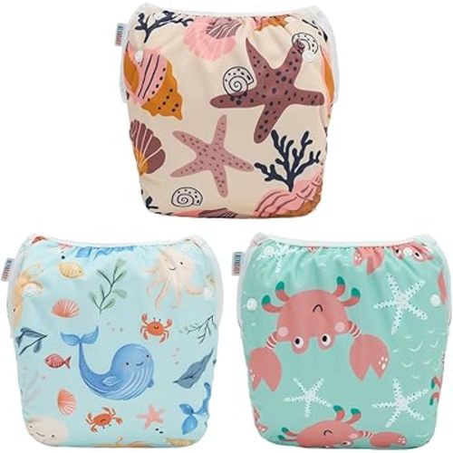 ALVABABY Swim Diapers 3pcs - Marine Print