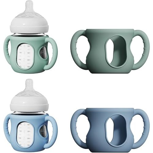 2 Pack Silicone Sleeves for Avent Natural Glass Baby Bottles, Anti Breakage Bottle Holder with Handle, Compatible Philips Avent Glass Natural Bottle 4 oz, Not for Infant Use