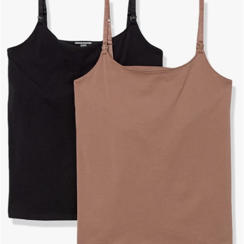 Amazon Essentials Women's Maternity Nursing Tops, Pregnancy Clothes with Adjustable Straps and Built-in Shelf Bra, Pack of 2