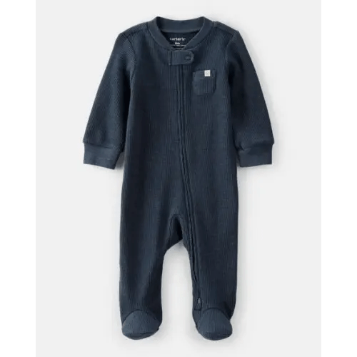 Baby Boy Solid Cotton Long-Sleeve 2-Way Zip Sleep & Play Pajamas - Navy | Carter's