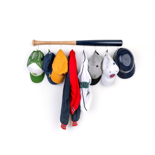 Wood Baseball Hat Organizer and Storage Rack for Caps, Coats, Jerseys, Equipment, and more