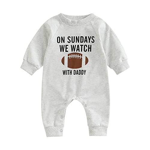 Honganda Infant Baby Boys Girls Football Season Jumpsuit Watch Football with Daddy Funny Romper Playsuit Sweatshirt