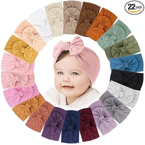 Jesries 22 PCS Baby Headbands Soft Nylon Hairbands with Bows Girls Hair Accessories for Newborn Infant Toddler Kids Handmade