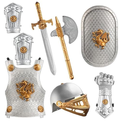 Dress Up America - Kids Knight Armor Costume Set – Medieval Role Play with Shield, Helmet, Sword & Accessories – Royal Dress-Up for Boys Ages 3–10