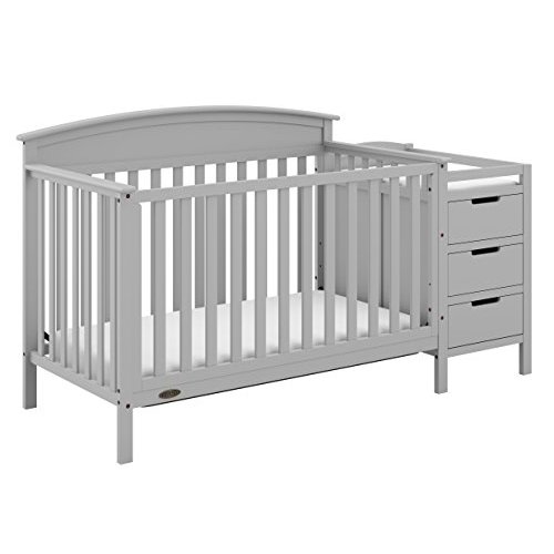 Graco Benton 4-in-1 Convertible Crib and Changer (Pebble Gray) – GREENGUARD Gold Certified, Crib and Changing -Table Combo, Water-Resistant Changing Pad, Converts to Toddler Bed, Daybed