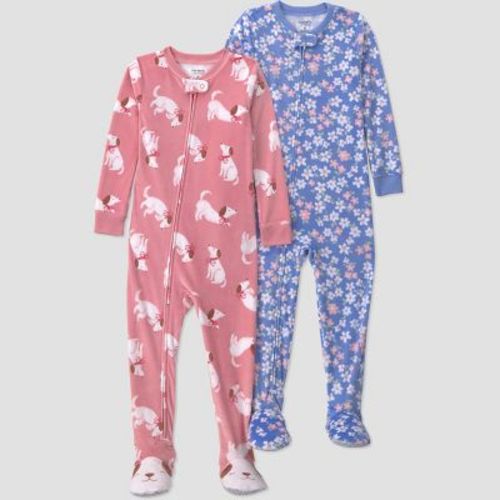 Carter's Just One You® Baby Girls' 2pk 1pc Long Sleeve Velboa Footed Pajama Set - Blue/Pink 12M