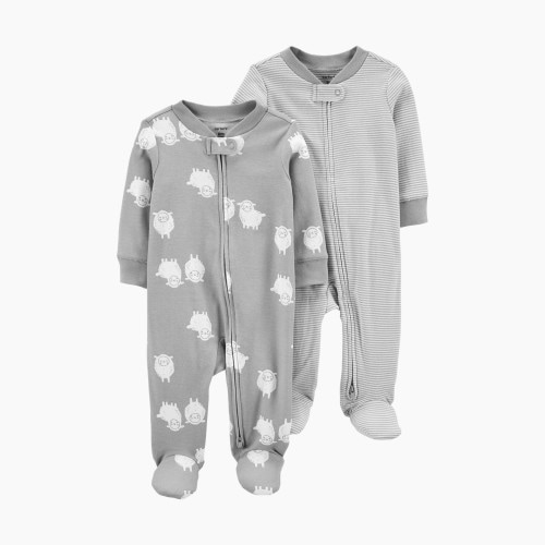 Carter's 2-Way Zip Cotton Sleep & Plays (2 Pack) - Grey Sheep/Stripes, NB