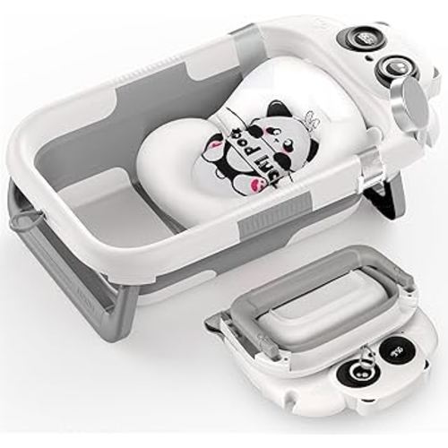 Foldable Baby Bathtub, Lightweight Bathtub for Infants to Toddlers with Soft Cushion & Thermometer, Portable Baby Tub Newborn to Toddler 0-24 Months(Grey)
