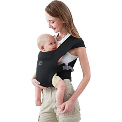 Newborn Carrier, MOMTORY Cozy Baby Wrap Carrier(7-25lbs), Baby Carrier, with Hook&Loop for Easily Adjustable, Soft Fabric, Black