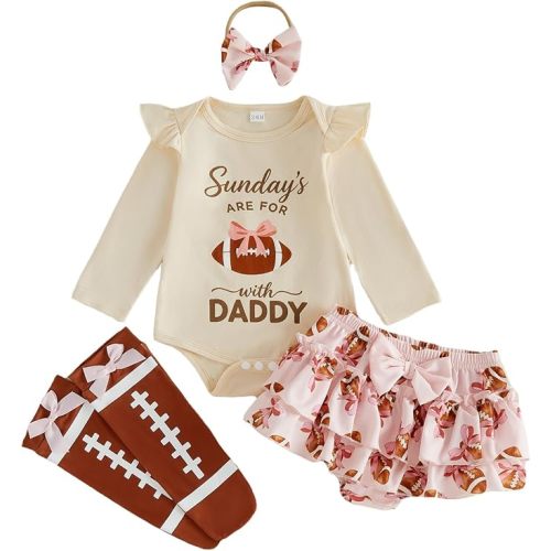 Baby Girl Football Outfit Romper Shorts Bow Headband Socks Set