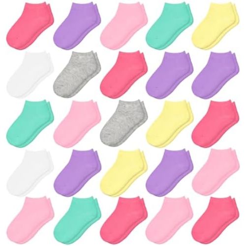 25 Pairs Toddler Girls Ankle Socks - Soft Low Cut for Kids Aged 1-14
