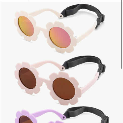 Polarized Baby Sunglasses with Strap - Unbreakable Infant Flowers Sunglasses for Newborn Girls Boys Age 0-12 Months