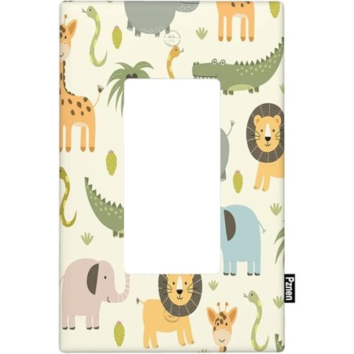 Cartoon Animal Single Rocker Light Switch Cover Plate Cute Hippo Crocodile Lion Elephant And Giraffe Funny Wildlife Wall Plate 1-Gang Rocker Plug Outlet Cover for Boys Girls