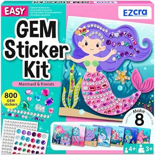 EZCRA Mermaid Gem Sticker Kit for Kids - 800 Stickers, 8 Underwater Themes