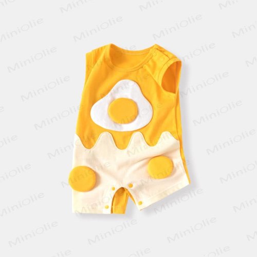 Baby Cartoon Patch Colorblock Sleeveless Onesie