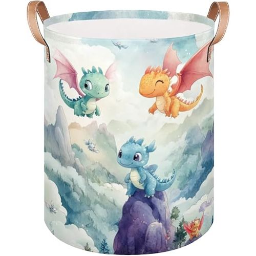 Laundry Basket for Boys - Cute Dragon Kids Laundry Hamper with Handles - Collapsible Tall Clothes Hamper Storage Organizer Bin for Bedroom Bathroom Nursery Decor, 20.8" x 16"