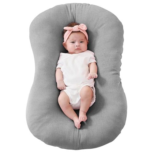 FUNUPUP Muslin Baby Lounger Cover Compatible with Snuggle Me Lounger, Infant Lounger Pillow Cover for Newborn, Removable Newborn Lounger Cover for Boys and Girls, Only Cover, Grey