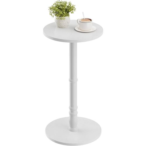 Round Side Table, Solid Wood Pillar with Wood Top & Base, Small Drink Accent Table for Living Room, Bedroom, Sofa & Office, Easy Assembly, White