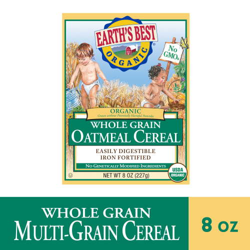 Earth's Best Organic Stage 1 Oatmeal Infant Baby Cereal 8 oz Box with Iron Fortified Whole Grain
