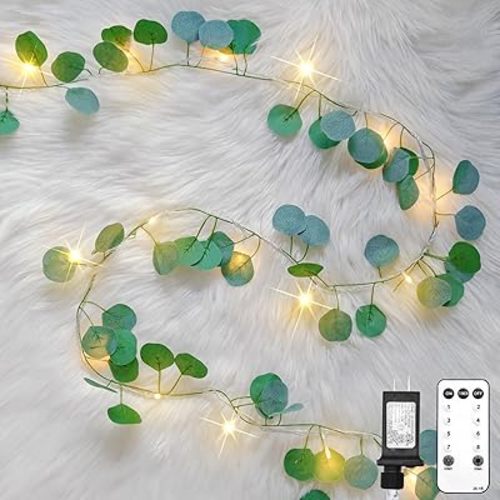suddus 33FT 100LED Eucalyptus Garland Vines with Lights Plug in Clear Wire